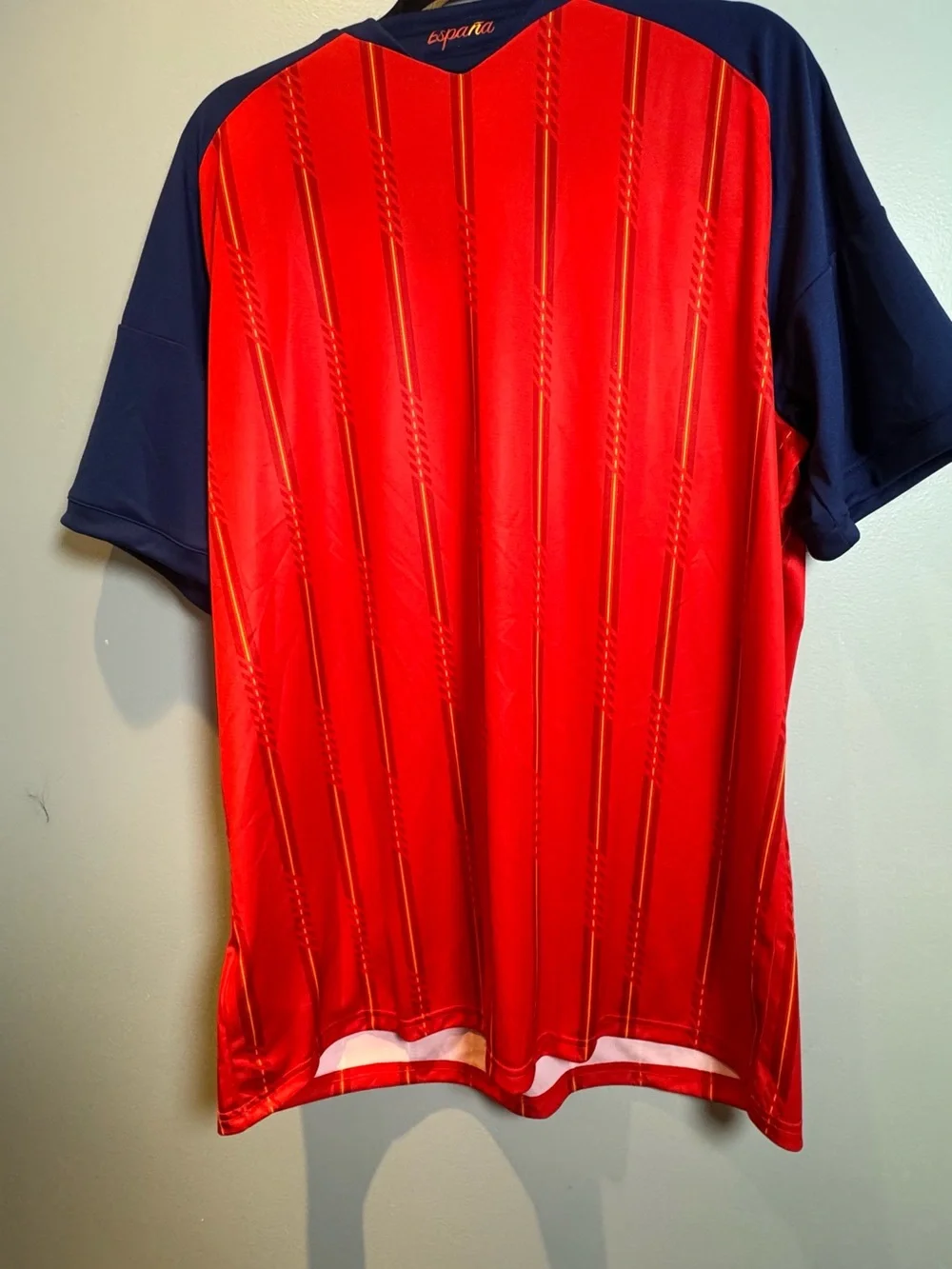 adidas Red and Navy Spain Soccer Jersey with Gold Accents